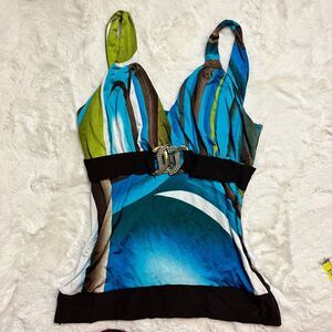 Abstract Sleeveless V-neck tank